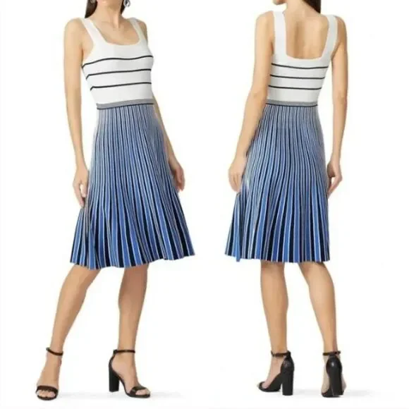 Diane Von Furstenberg Yasmin Dress Knitted Striped Blue Size L NWT - Picture 1 of 6